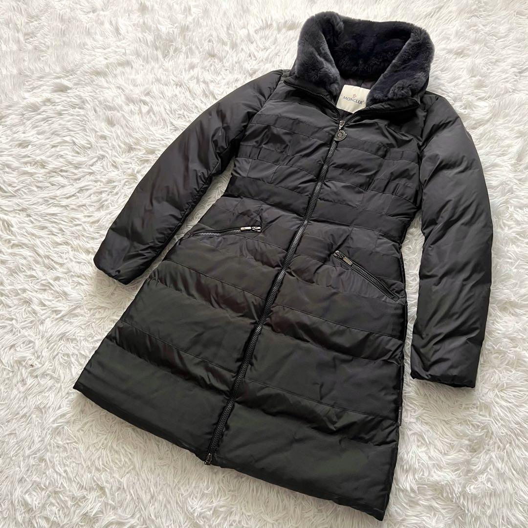 1円〜 【極美品 希少】MONCLER モンクレール シャルミーユ CHARMILLE ダウンコート ラビットファーコート 0 Sサイズ ブラック ロング丈 _画像9