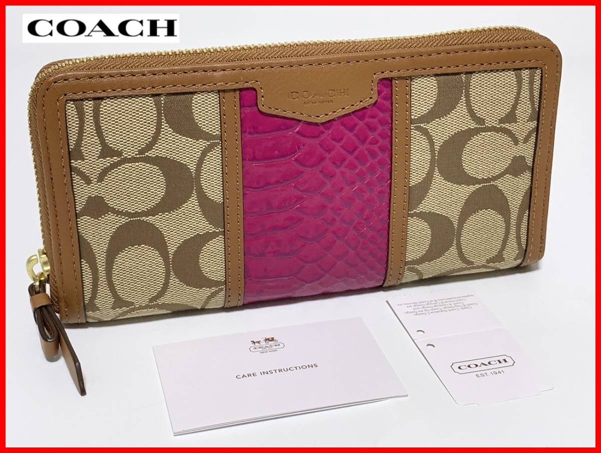 即決 展示品 COACH コーチ ラウンドファスナー 二つ折り 長財布 茶 ウォレット レディース メンズ jts1