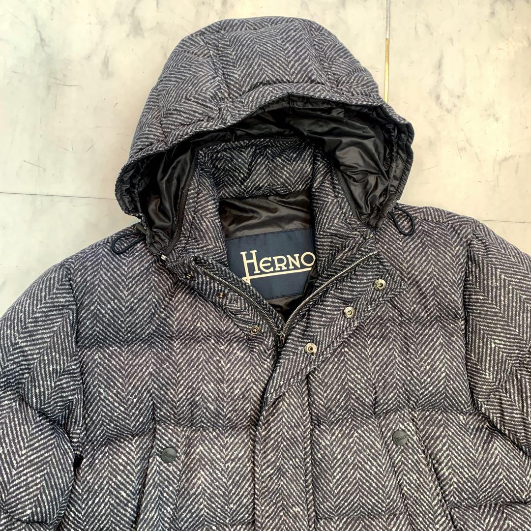 美品 HERNO ダウンジャケット ナイロン 総柄 メンズ サイズ48 美品 HERNO ダウンジャケット ナイロン 総柄 メンズ サイズ48