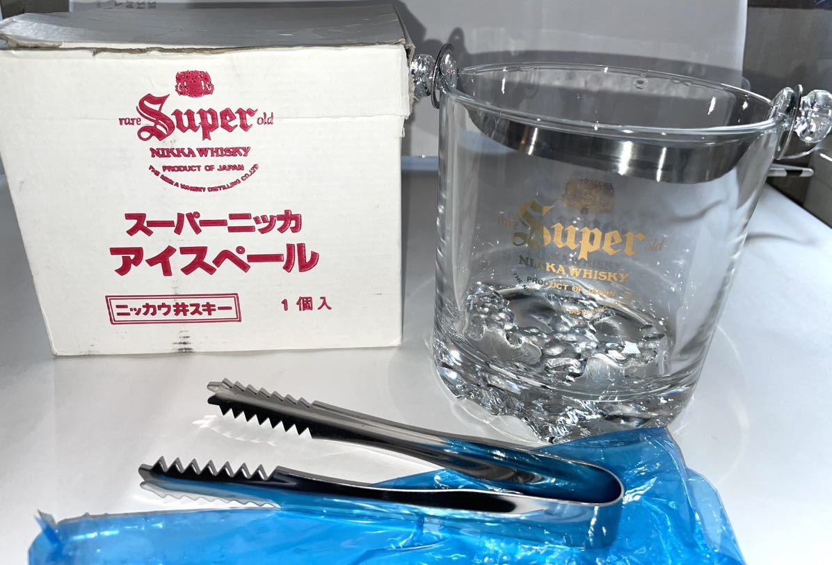 レア♪ スーパーニッカ ◆ガラス アイスペール＆トング◆ ニッカウヰスキー Super old NIKKA WHISKY 未使用の画像1