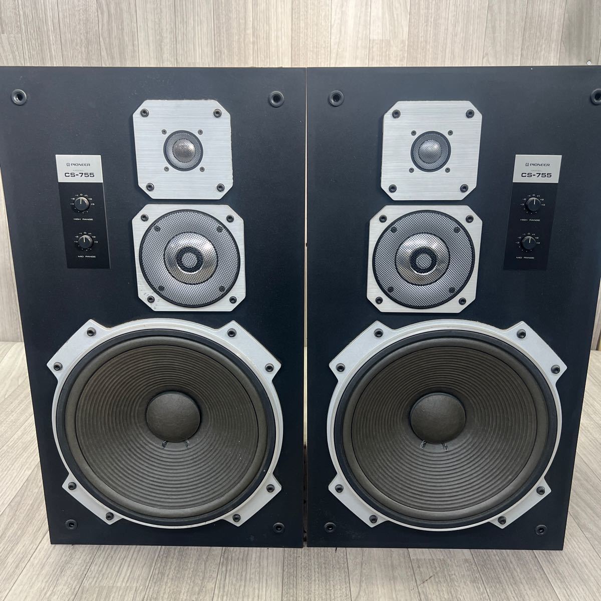 ■ C-1001 Pioneer パイオニア CS-755 スピーカー ペア 3way 音響機器 木目 簡易音出し確認済み_画像2