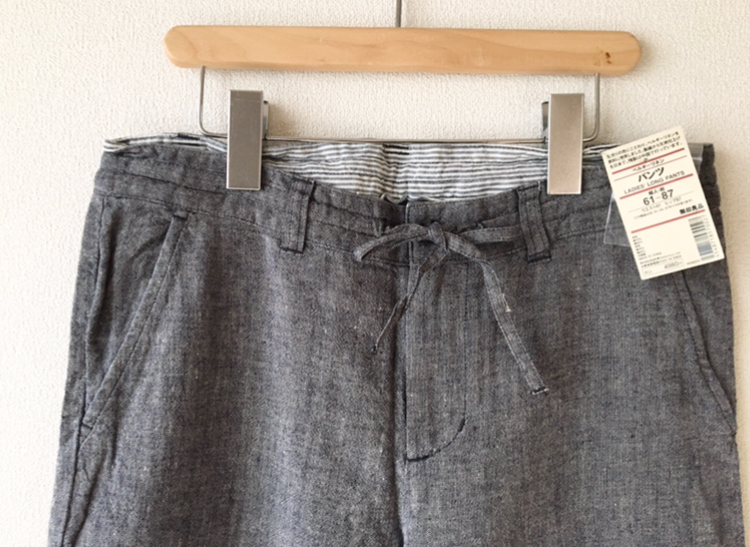 無印良品 ベルギー リネン パンツ 紺　W61-H87 / 麻混 パンツ ネイビー MUJI　_画像2