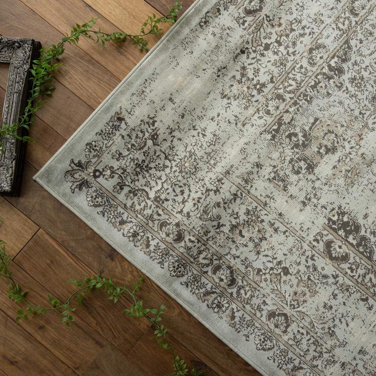 ■■カーペット ラグ マット オールドスタイル 北欧 アンティーク調 ベルギー絨毯 薄手 モケット織り 195 × 250 cm 3畳 シルバーグレー