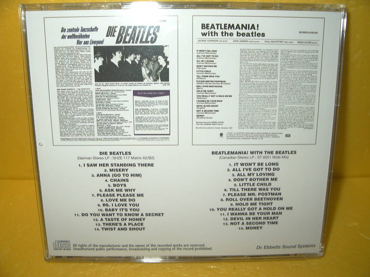 【2CD】THE BEATLES「DIE BEATLES & BEATLEMANIA ! WITH THE BEATLES」Dr.Ebbetts Sound Systems_画像2