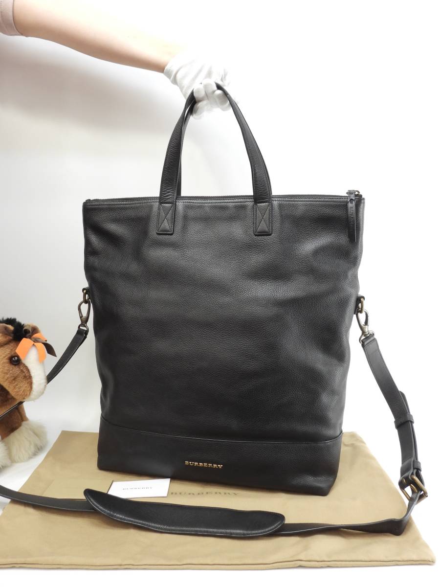  Burberry s attaching tote bag men's full leather black handbag Cross body bag beautiful goods @ 8