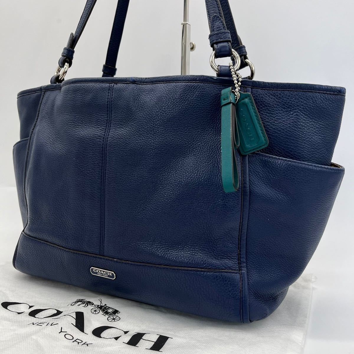 1円【極美品】COACH コーチトートバッグ ハンドバッグ ショルダーバッグ メンズ レザー ビジネス ブルー系 青 大容量 A4収納 革 肩掛け_画像1