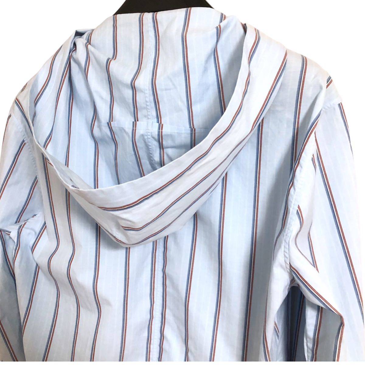 LOUIS VUITTON Louis Vuitton long sleeve shirt pull over Parker hood equipped blue / blue group stripe S