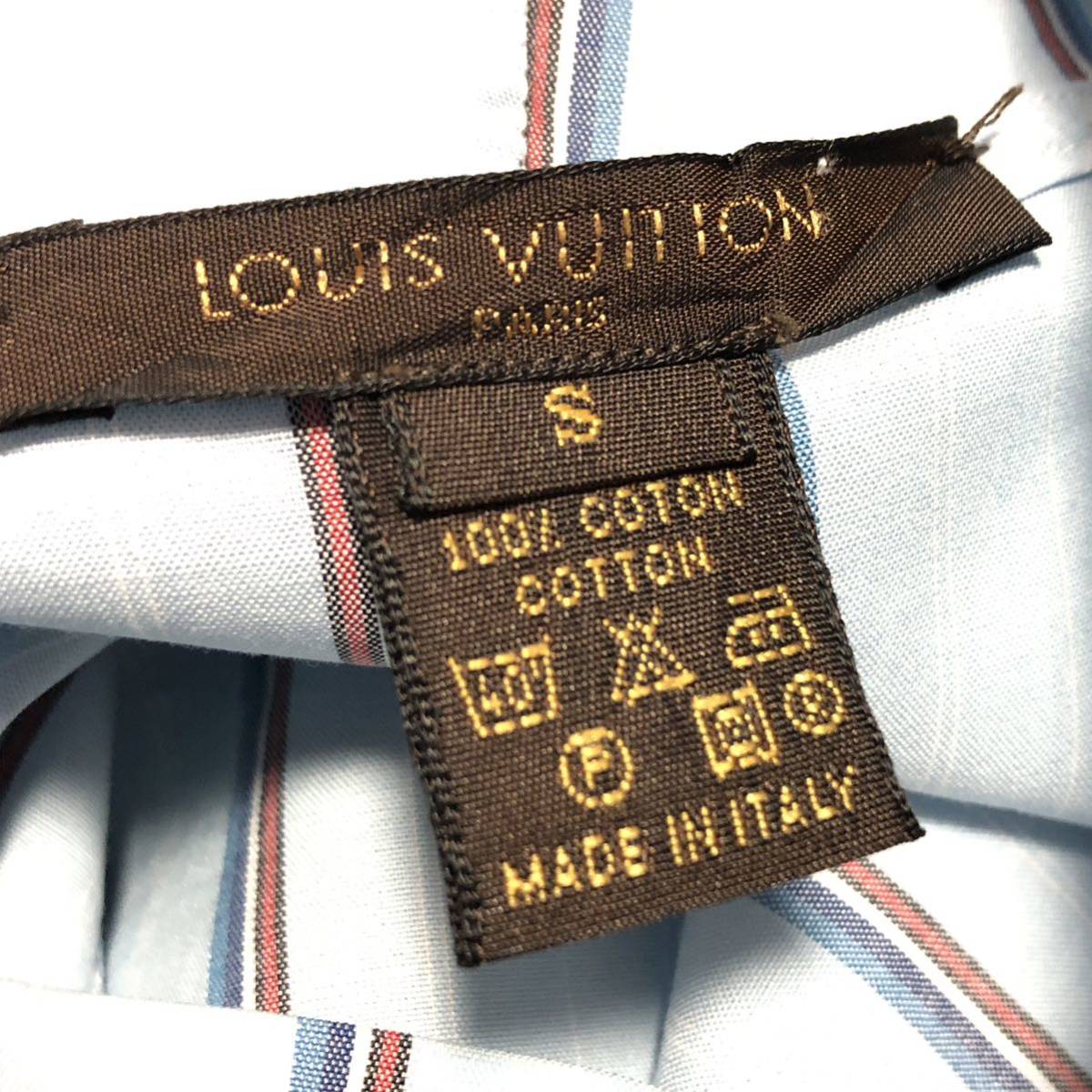 LOUIS VUITTON Louis Vuitton long sleeve shirt pull over Parker hood equipped blue / blue group stripe S