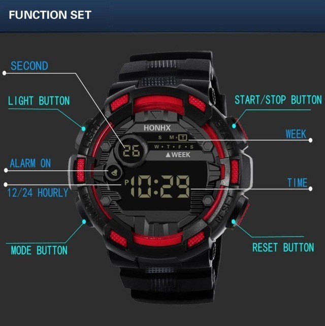 T0458 新品 LED デジタル多機能 メンズ レディース 腕時計 黒/赤 デジタル多 スポーツウォッチ ボーイズ 腕時計 黒_画像5