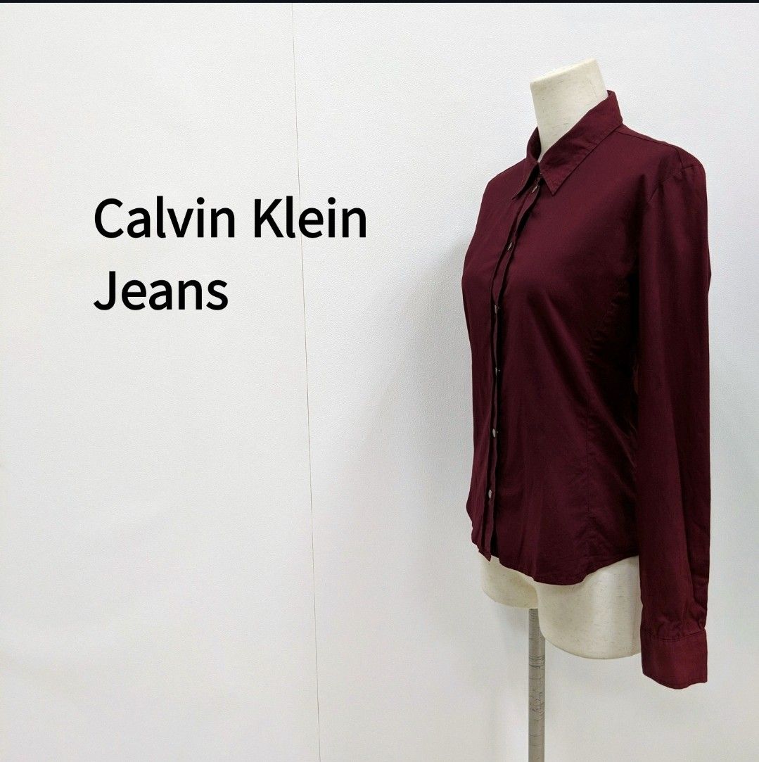 Calvin Klein Jeans  シャツ ブラウス コットン ストレッチ スナップ レッド レディース