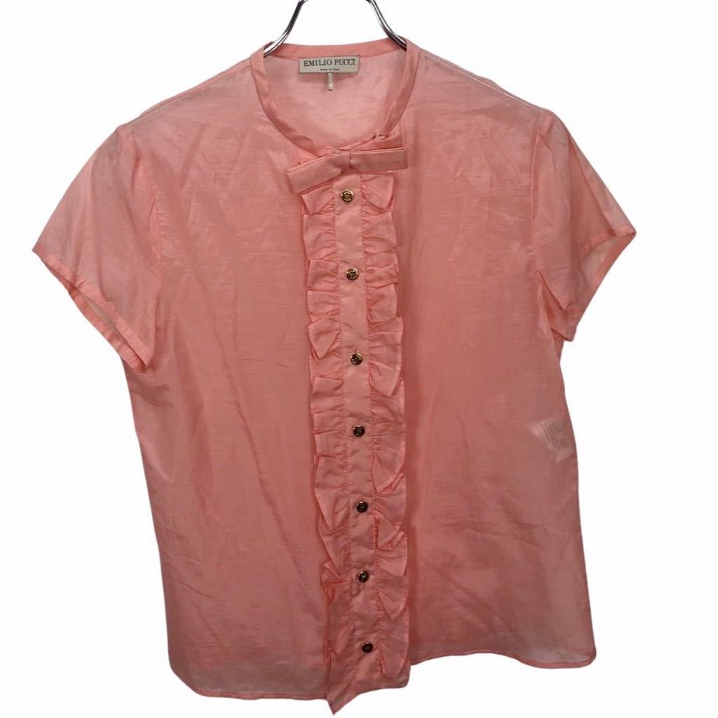 EMILIO PUCCI Emilio Pucci женский розовый оборка оборудование орнамент шелк . рубашка с коротким рукавом tops 36 надпись 
