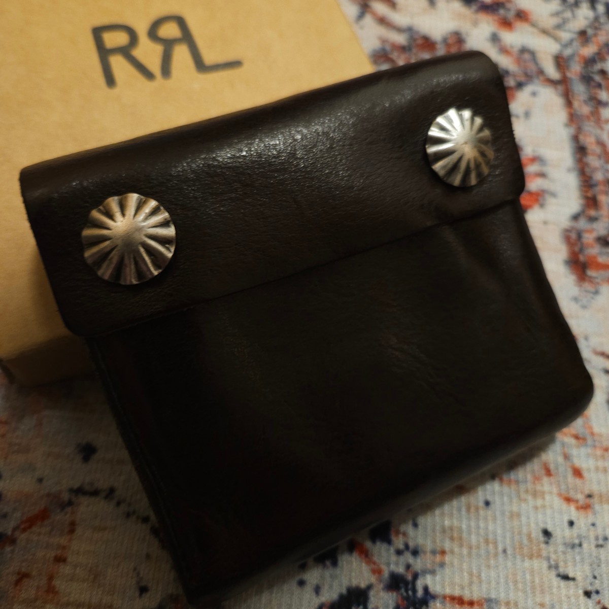 【名作】 RRL Double Concho Leather Wallet ダブル コンチョ レザー ウォレット タグ付き 財布 タンニン鞣し 牛革 Ralph Lauren_画像4