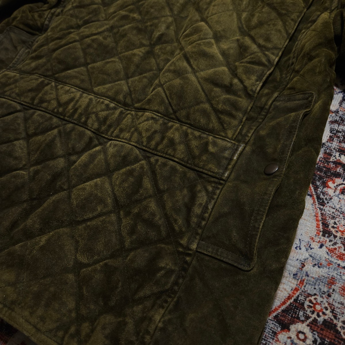 【逸品】 Polo Ralph Lauren Hunting Oiled Leather Jacket 【M】 ハンティング オイルド レザー ジャケット 重厚 ライダース RRL 深緑_画像9