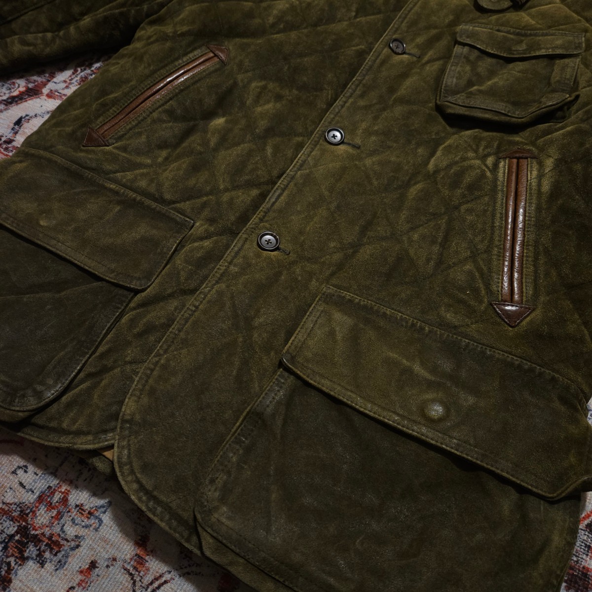 【逸品】 Polo Ralph Lauren Hunting Oiled Leather Jacket 【M】 ハンティング オイルド レザー ジャケット 重厚 ライダース RRL 深緑_画像5