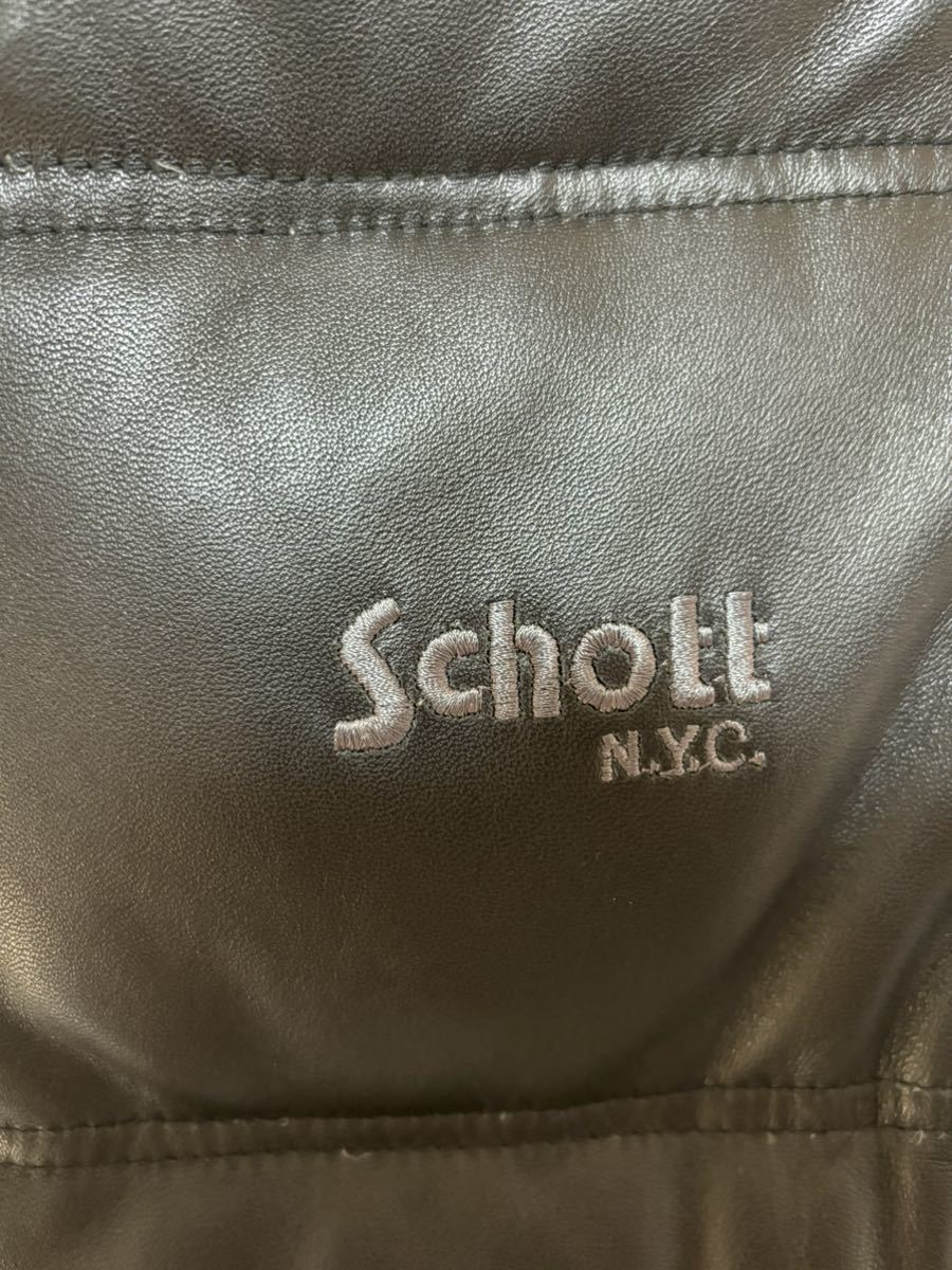 Schott ショット モーターサイクル 羊革 レザー ダウン ジャケット Lサイズ 上野商会 黒オールブラック_画像10