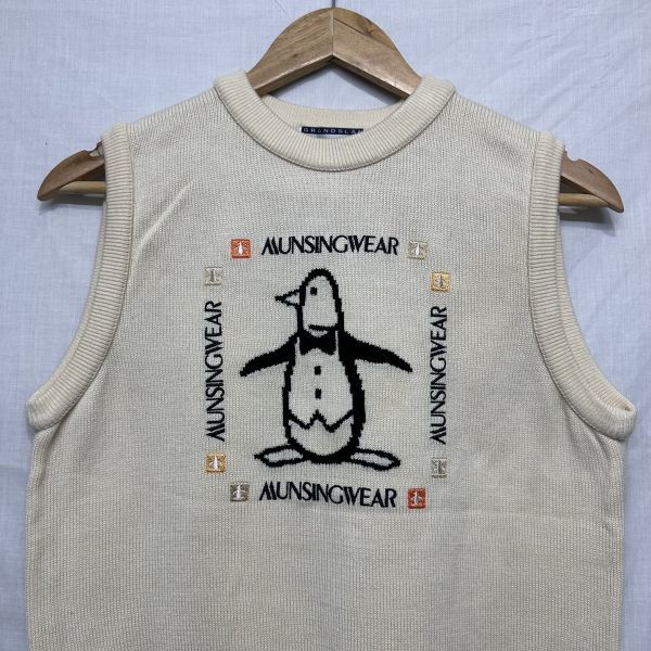 Munsingwear マンシングウェア ニット ベスト ジレ ゴルフ 切替し フリース メンズ デサント ペンギン ベージュ M b18703_画像2