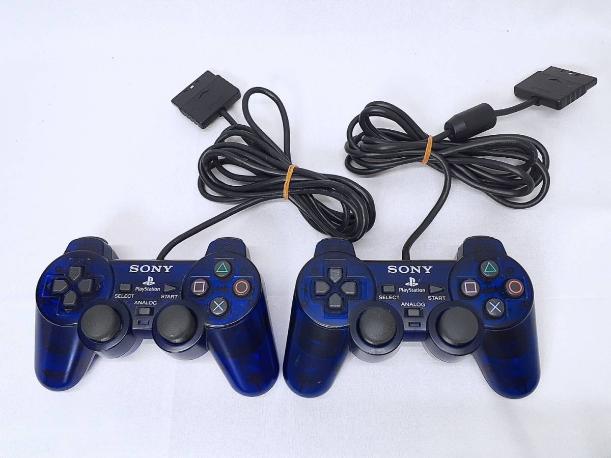 PS2　コントローラー２台 ミッドナイトブルー スケルトン　デュアルショック２ SCPH-10010　動作確認済_画像1