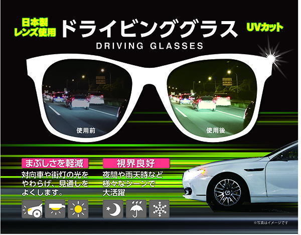夜間／雨運転用 前掛け クリップ式 メガネの上から装着 日本製レンズ仕様 UVカット 視界良好 ライビンググラス DSC02_画像4