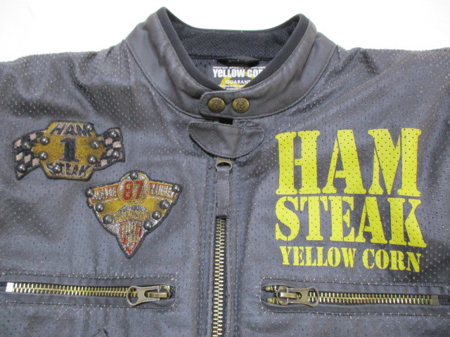 YELLOW CORN イエローコーン HAM STEAK オイル加工 コットンライダース ジャケット 黒 L_画像4