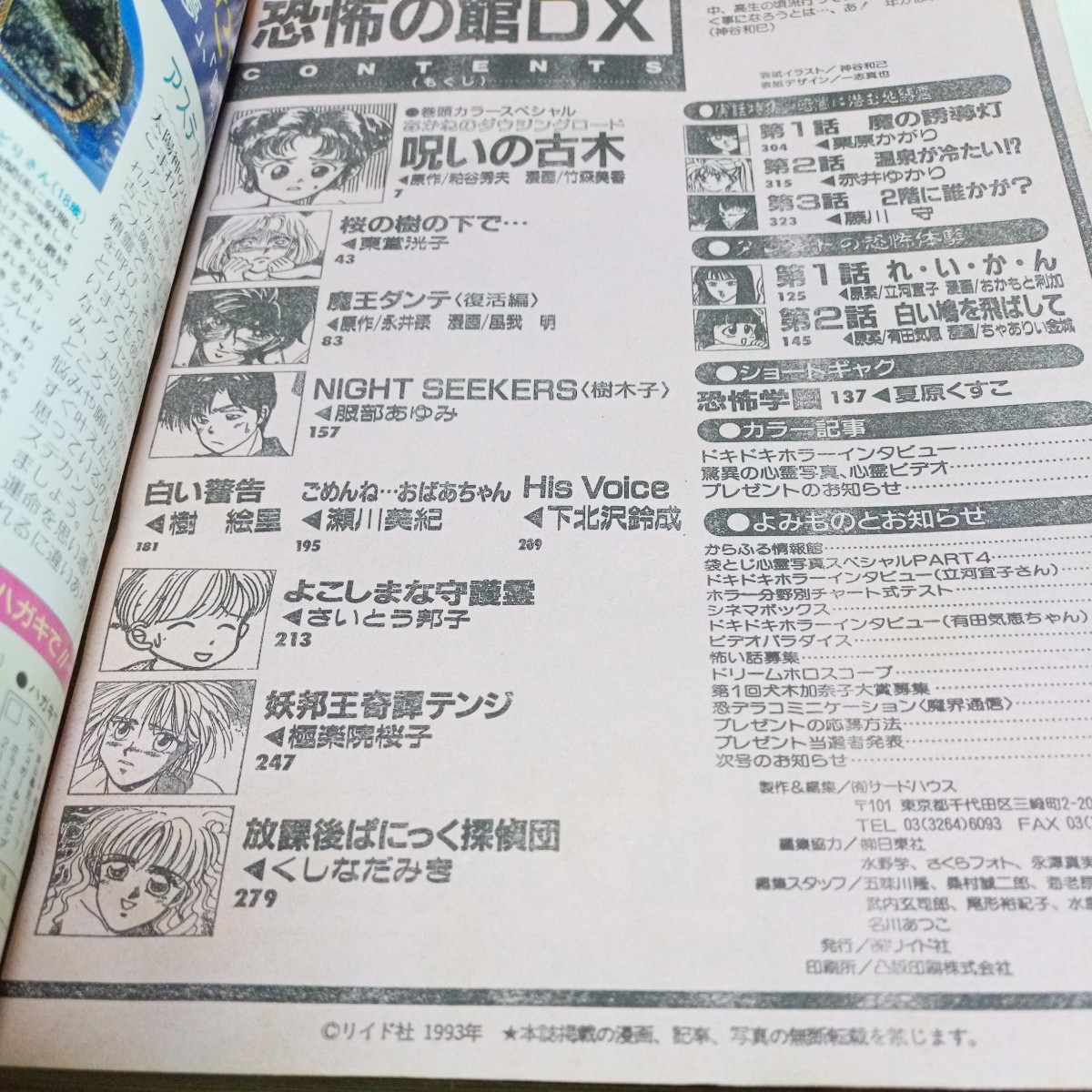 リイドコミック 1993年3月28日号増刊 恐怖の館 デラックス VOL.5 恐怖の館DX リイド社 粕谷秀夫 竹森美香 東堂洸子 藤川守 ホラー漫画