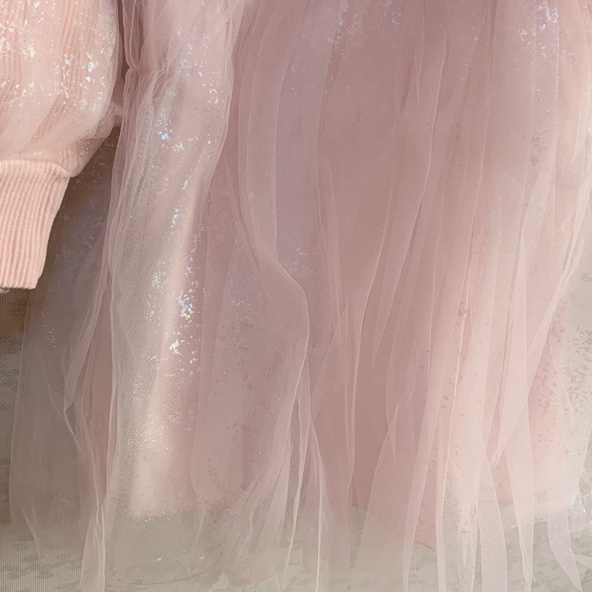 120 ピンク キッズ ハイネック キラキラ チュール ワンピース フォーマル 女の子 スカート 冬  子供ドレス キッズドレス