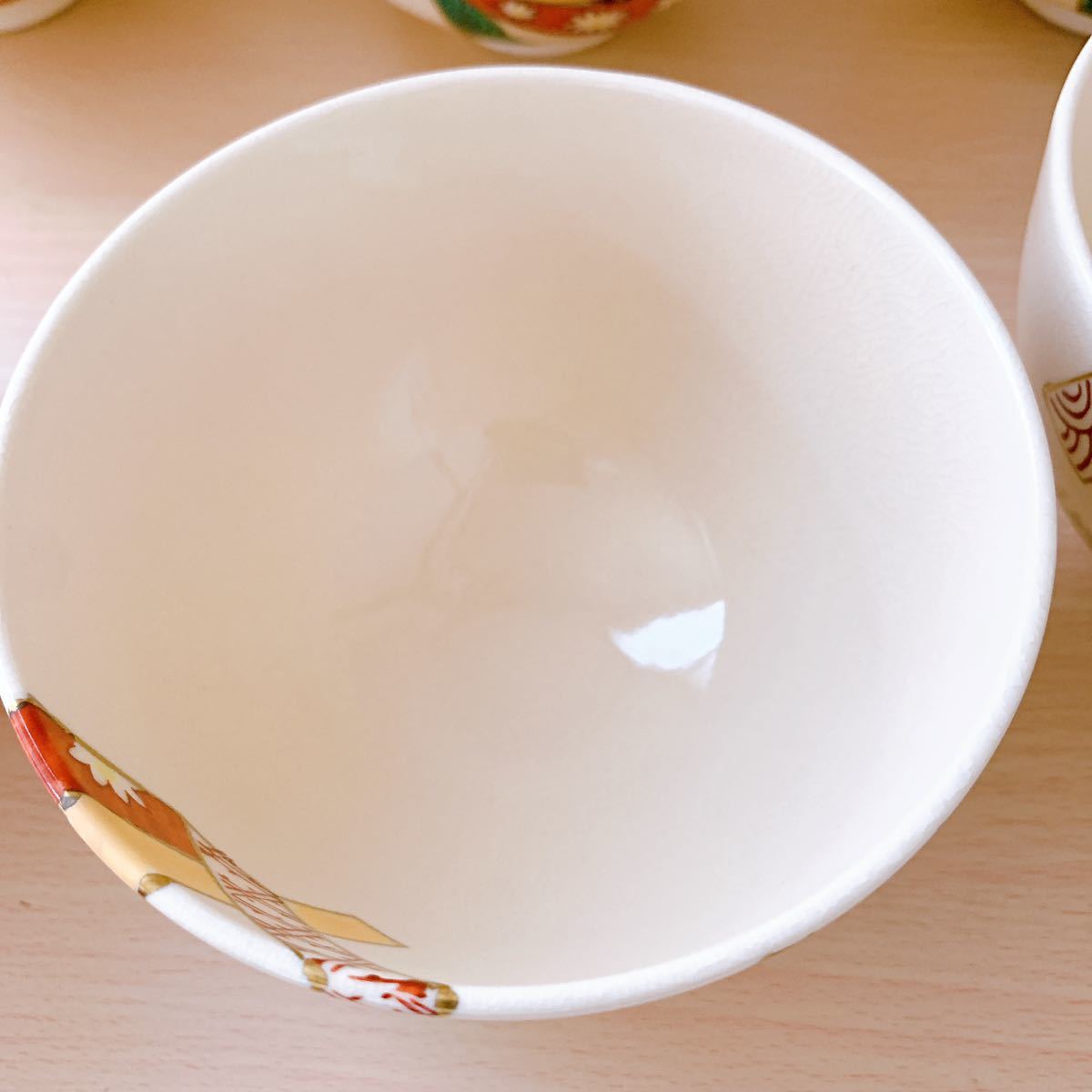 茶道具 抹茶碗 数茶碗 6個 色絵 束熨斗柄 銘あり 箱入 _画像4