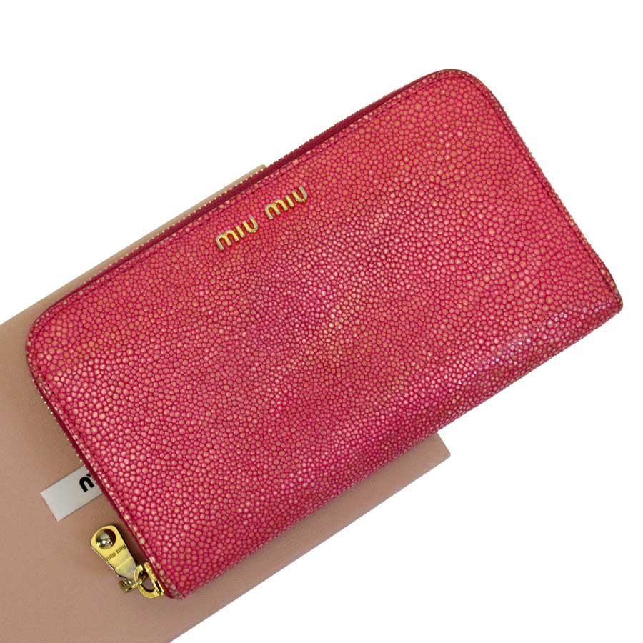 ミュウミュウ MIUMIU ラウンドファスナー長財布 レザー ピンク t16415a