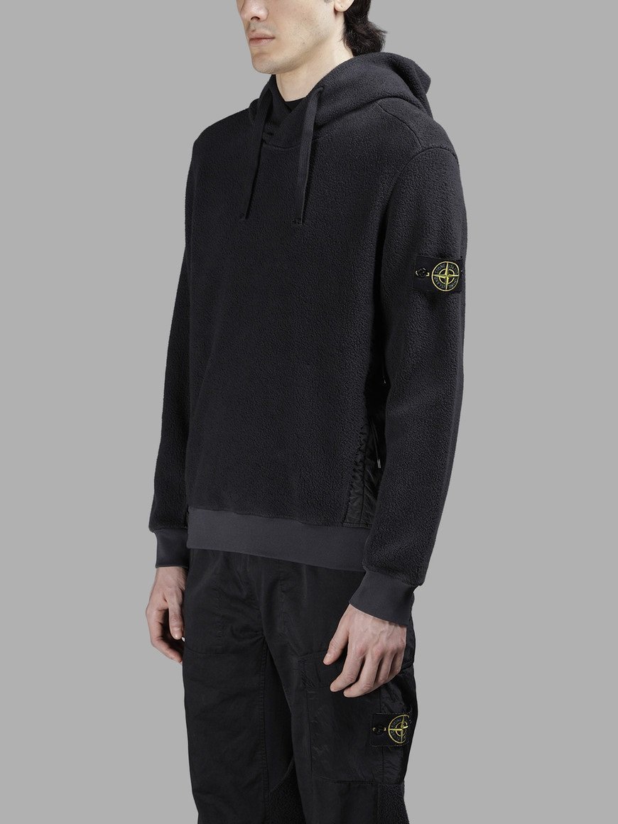 17AW ストーンアイランド STONE ISLAND テリー ガーメント フード 切替 パーカー フリース Lサイズ ブラック ロゴパッチ 国内正規 ナイロン_画像10