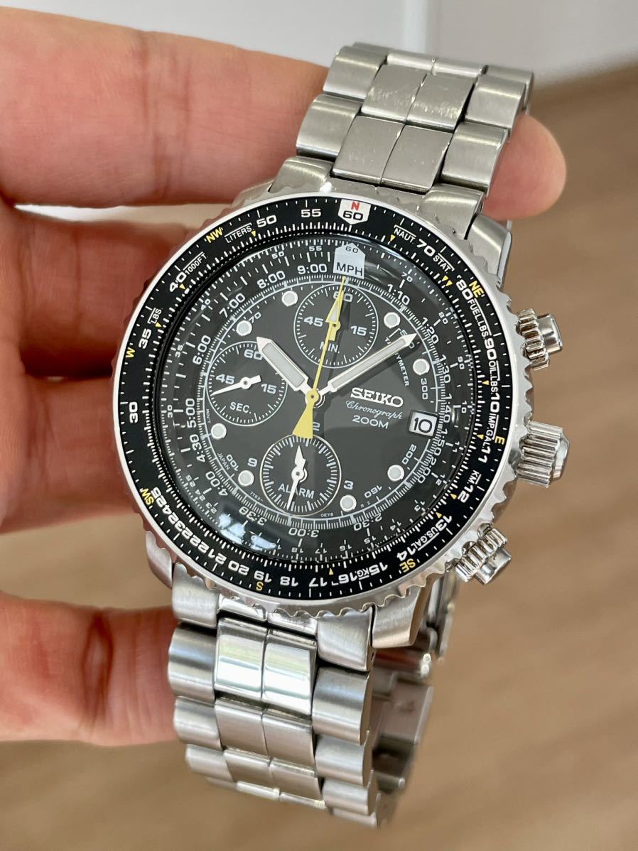 SEIKO 7T62-0EB0 クロノグラフ クォーツ 腕時計 デイト パイロット_画像1