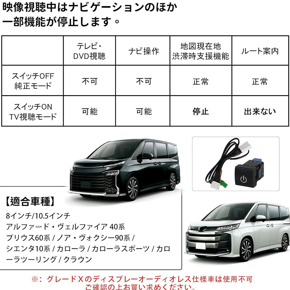 トヨタ アルファード ヴェルファイア 40系 TV キャンセラー ノア90系 ヴォクシー90系 テレビキャンセラー LEDスイッチ付　A_画像8