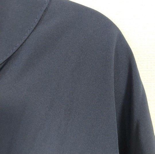 シフォン シャツ  長袖 ブラウス Vネック 7分丈 とろみシャツ  ネイビー エレガント フォーマル きれいめ 体型カバー 