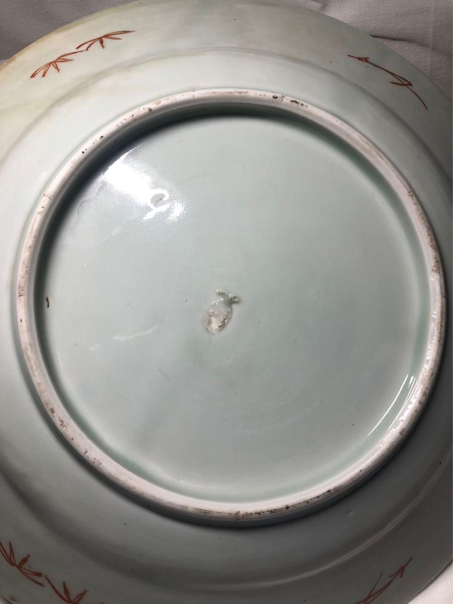 赤絵大皿 古美術 骨董品 明治時代 伝統工芸 支釘焼造 舊家藏出 赤絵大皿 古美術 骨董品 明治時代 伝統工芸 支釘焼造 舊家藏出