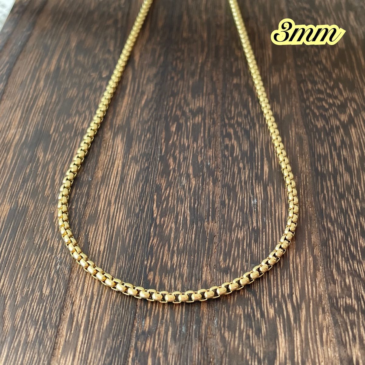 ステンレスネックレス ゴールド＊3mm ラウンドベネチアンチェーン＊サージカルステンレス316L/金属アレルギー対応.男女兼用