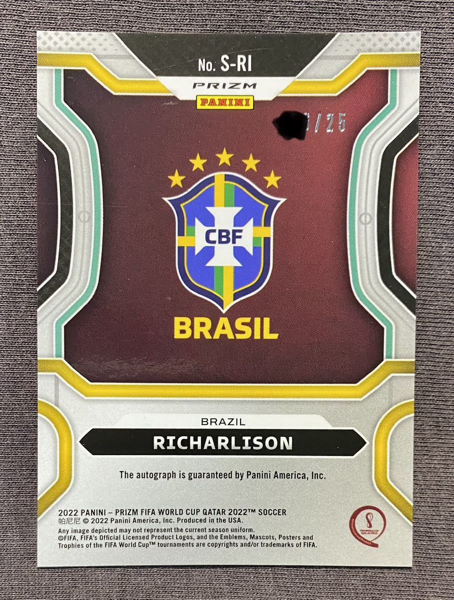 ★25枚限定 リシャルリソン/Richarlison PANINI PRIZM FIFA WORLD CUP QATAR 2022 AUTO 直筆サインカード ブラジル代表_画像2