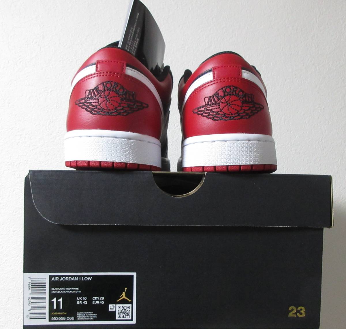 国内正規品 NIKE AIR JORDAN 1 LOW GYM RED 29.0cm ナイキ エアジョーダン1 ロー 553558-066 Bred ジムレッド ブレッド Blackの画像3