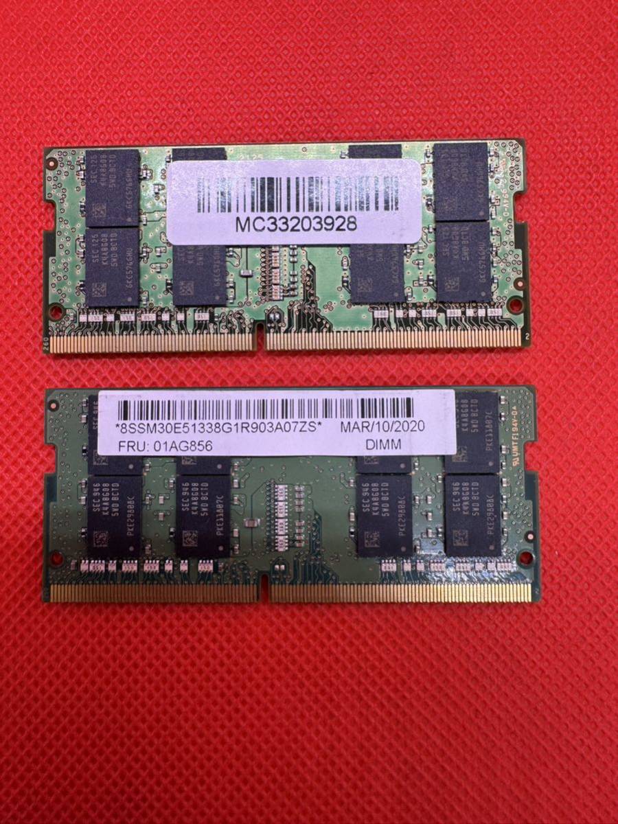 Samsung 16GB 2Rx8 PC4-2666V-SE1-11 ノートパソコン用DDR4メモリ 16GB 2枚セット計32GB　管31_画像2