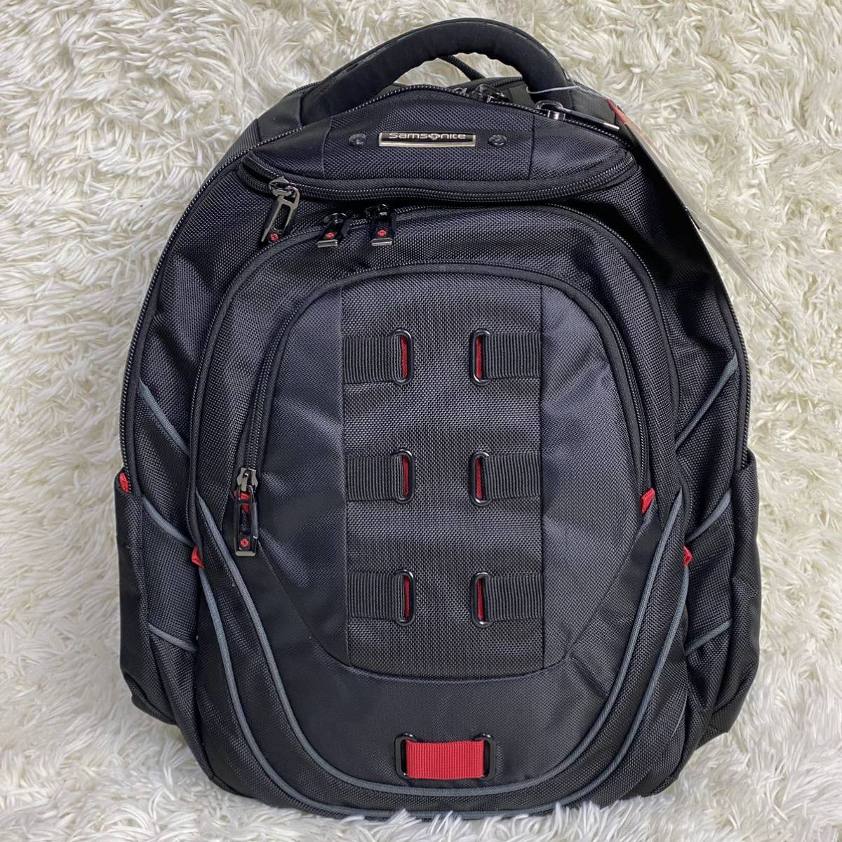 【美品/未使用】サムソナイト ビジネスリュック バックパック メンズ 黒×赤 ブラック レッド samsonite 通勤鞄 A4収納可の画像2