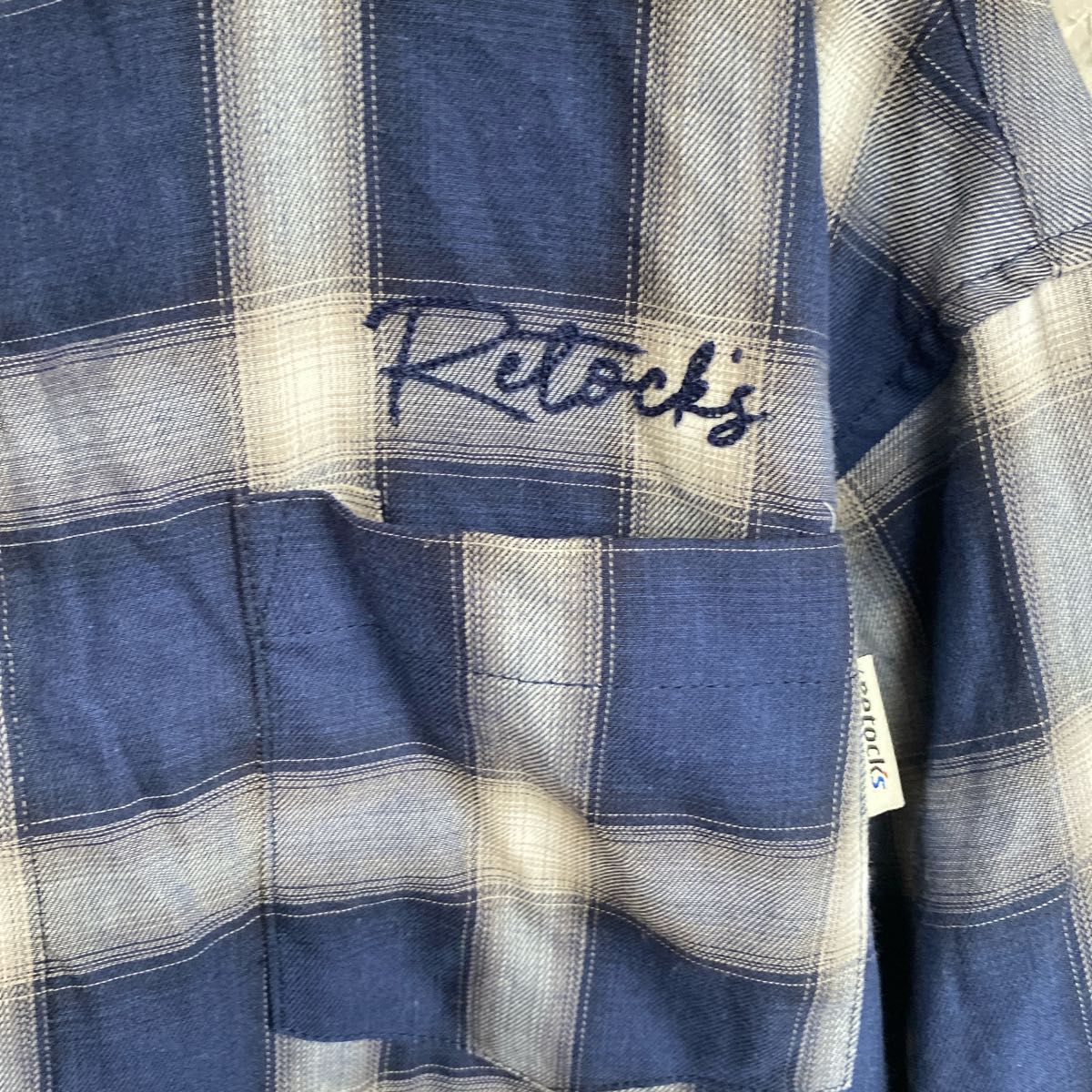 【retock’s】ロゴ刺繍 オンブレチェック 半袖シャツ　ビッグシルエット　M