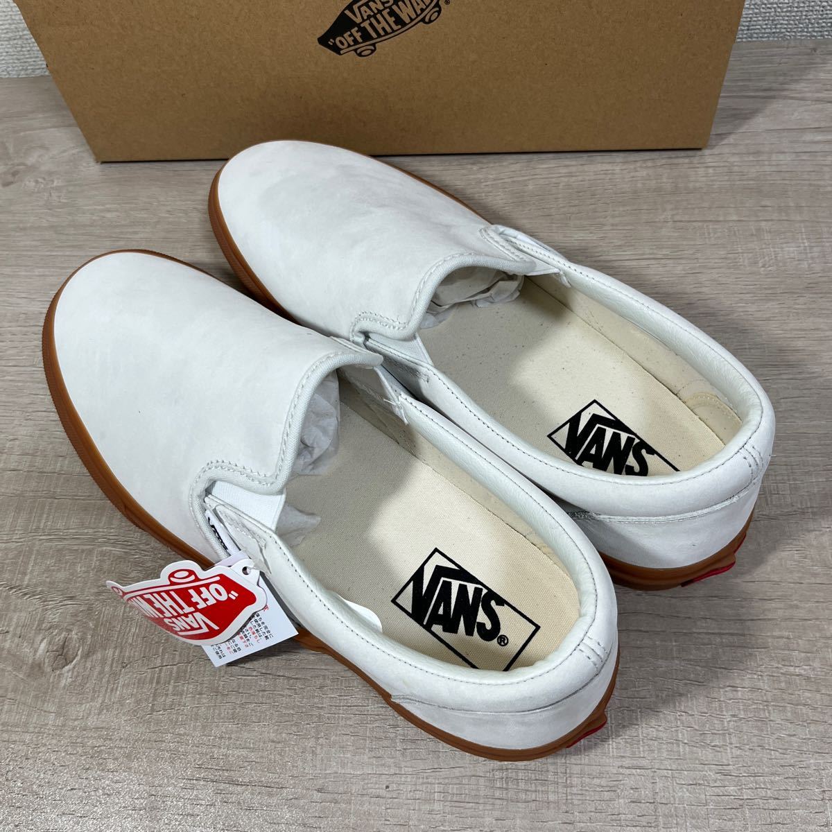 1円スタート売切り 新品未使用 VANS バンズ スニーカー SLIP ON スリッポン 希少 ガムソール 日本企画 天然オールレザー 27.5cm ホワイト_画像6