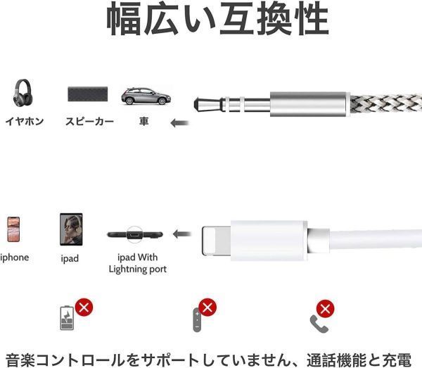 SIQIWO iPhone オーディオ 変換ケーブル Lightning to 3.5 mm オスAux オーディオケーブル 車載用 HIFI (2M) U16_画像7