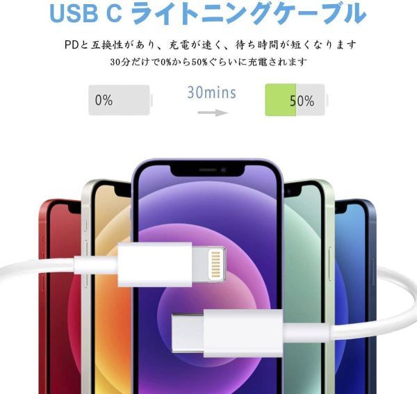 USB-C ライトニングケーブル 1.8M 3本セット MFi認証 タイプc iphone 充電 ケーブル type-c lightning ケーブル V6_画像5