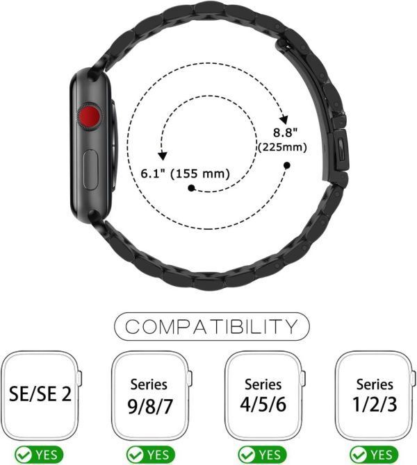 コンパチブル Apple Watch バンド 49mm 45mm 44mm 42mm プレミアム ステンレス (ブラック) V37の画像5