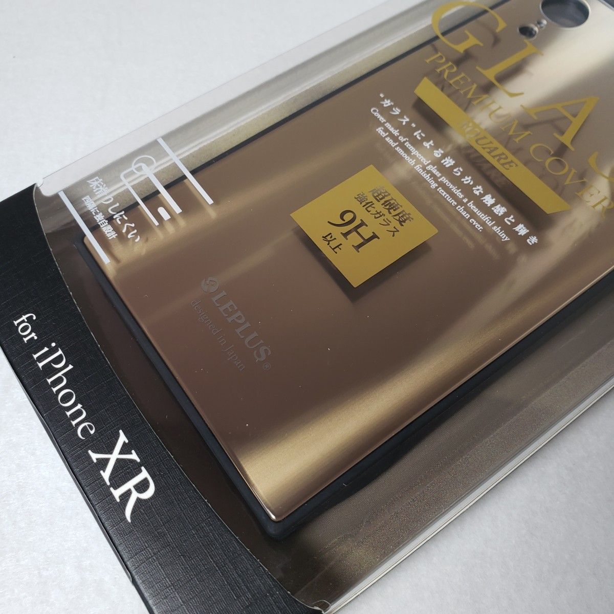iPhone XR 背面ガラスシェルケース スクエア ゴールド 0972