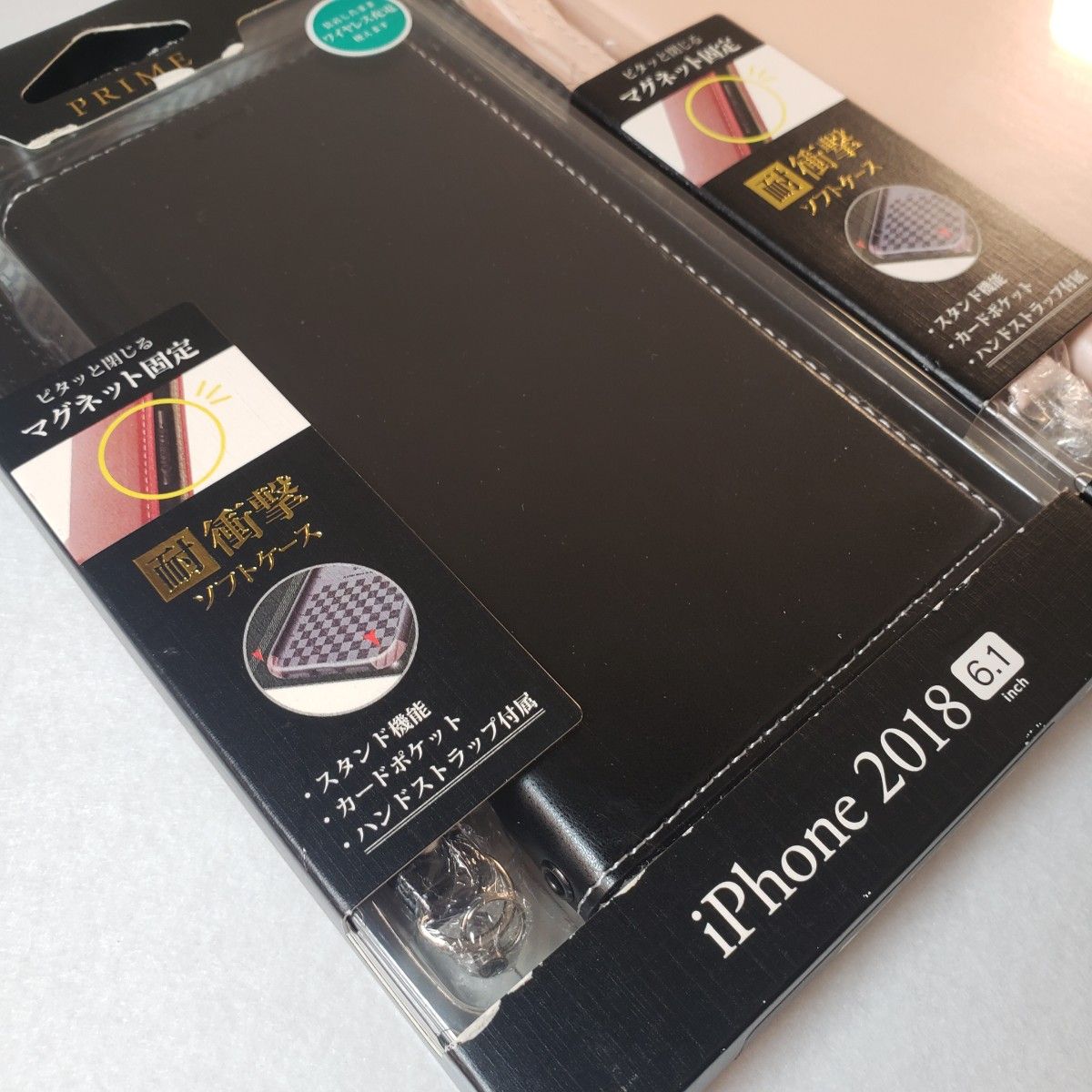 2色セット iPhone XR 手帳型ケース サイドマグネット ストラップ付属 ピンクベージュ ブラック 01181240