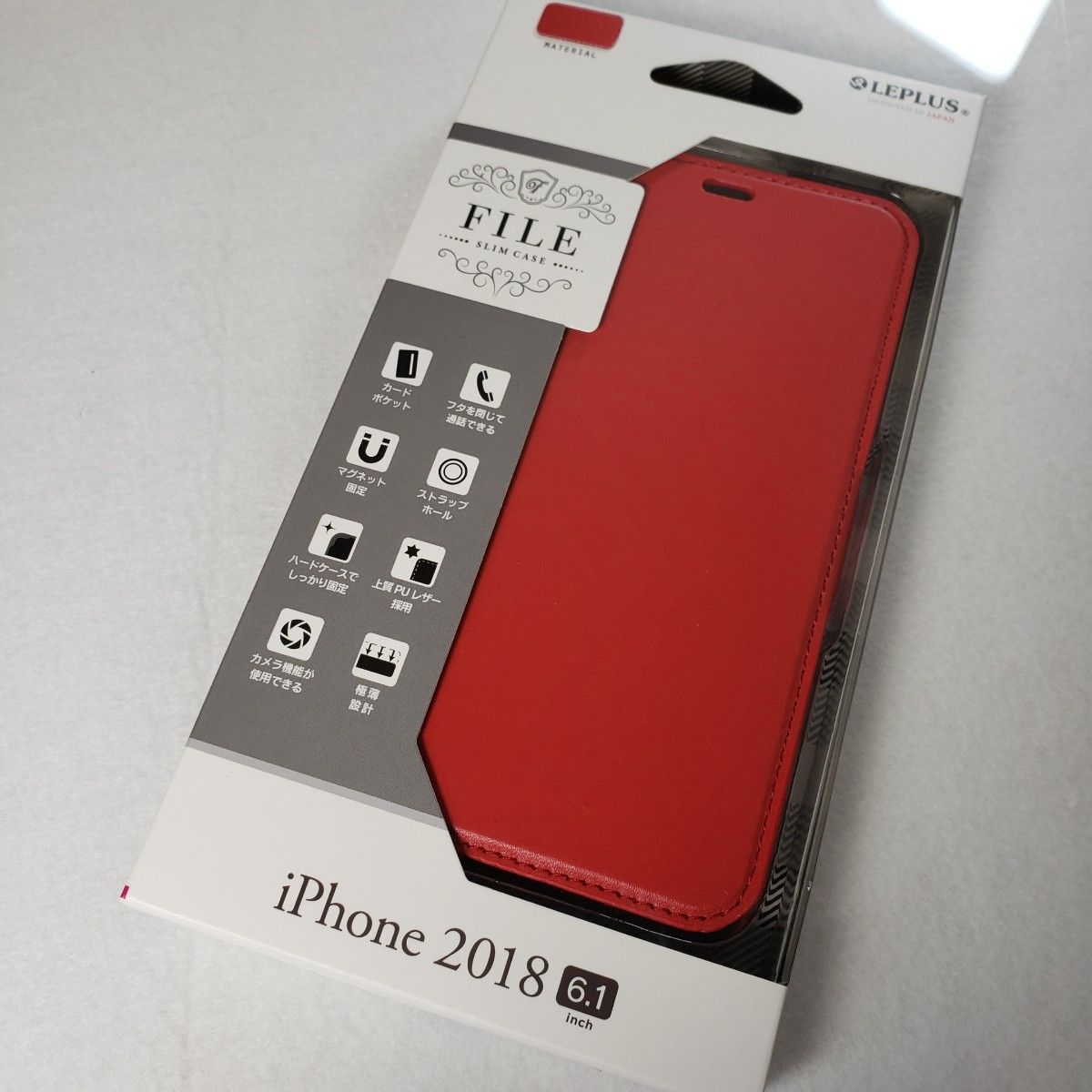 iPhone XR 手帳型ケース サイドマグネット 薄型 レッド 1299