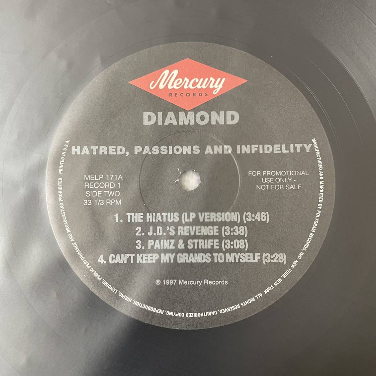 【US盤 プロモ】【2LP】◆即決◆美盤 中古■【DIAMOND / HATRED, PASSIONS AND INFIDELITY】■MERCURY hip hop ditcの画像6