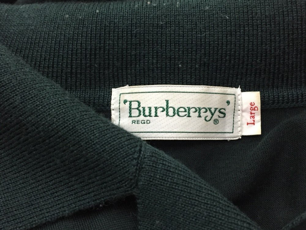 Burberrys バーバリーズ 三陽商会 ウール100％ ポケット刺繍 長袖 ニットポロシャツ サイズ：L カラー：グリーン メンズ_画像6