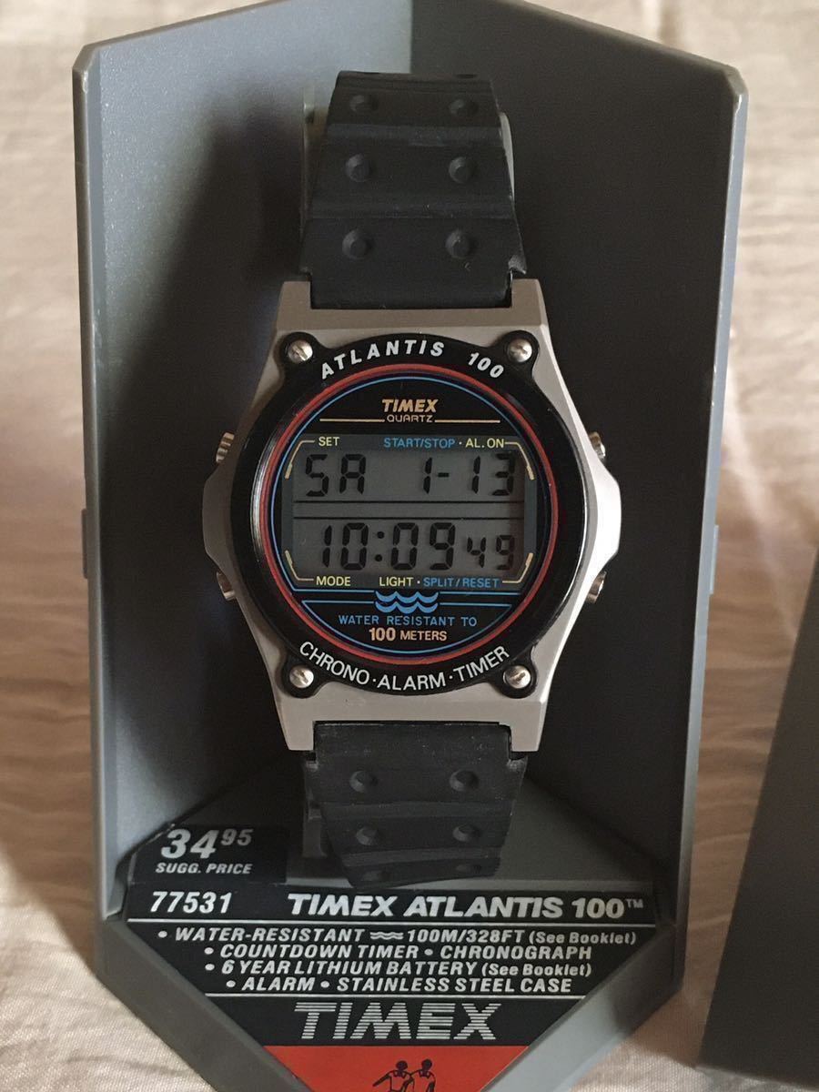 箱付きNOS☆TIMEX ATLANTIS 100 豆球 ヴィンテージ タイメックス アトランティス ステンレス 初期モデル ダイバー メンズ デジタル 腕時計