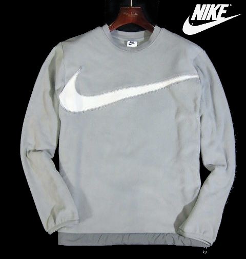 B日02079新品▼ ナイキ ゴルフ にも最適!! フリース クルーネック 【 M 】 トレーナー NIKE フリースジャケット ビッグロゴ グレー系_画像1