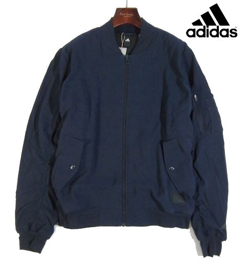 A木01536新品▼ アディダス ジップアップジャケット 【 XXL 】 ボンバージャケット フリース裏地 MA-1 ブルゾン adidas ネイビー系_画像1